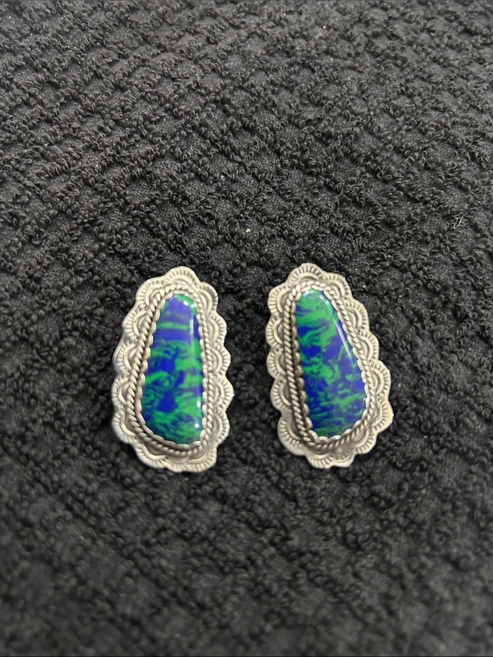 Sterling Silver azurite-malachite Inlay Stud Earrings - Women Jewelry